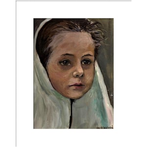 Young Afghan Girl Art Giclee Print  from my original oil painting,fine art handsigned portrait,child,girl face, by artist Patty Fleckenstein