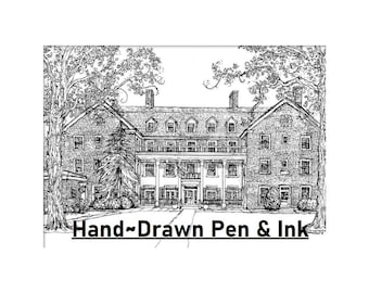Pen and Ink Custom House Drawing, original hand-drawn House Portrait from photo, realtors closing  anniversary  birthday housewarming gift