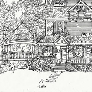 Adult Coloring Page house of Cats Instant | Etsy