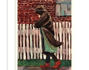 Oil Painting Giclee Print, Figure Walking Alone,Moody,Print from my original,handsigned art,"Walking Home In The Rain"by Patty Fleckenstein