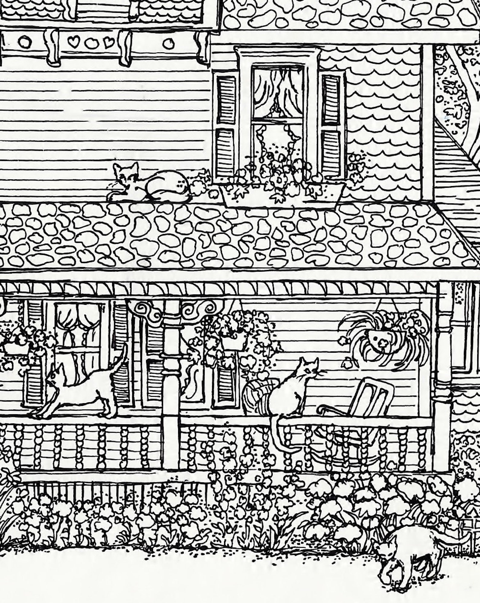 COLORING PAGE Adult DIY , "house of Cats" Instant Printable Download