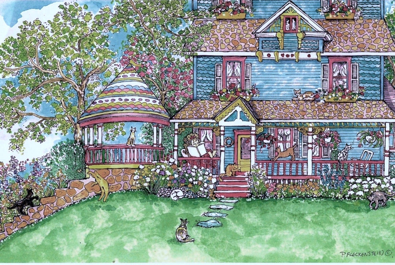 COLORING PAGE Adult DIY , "house of Cats" Instant Printable Download