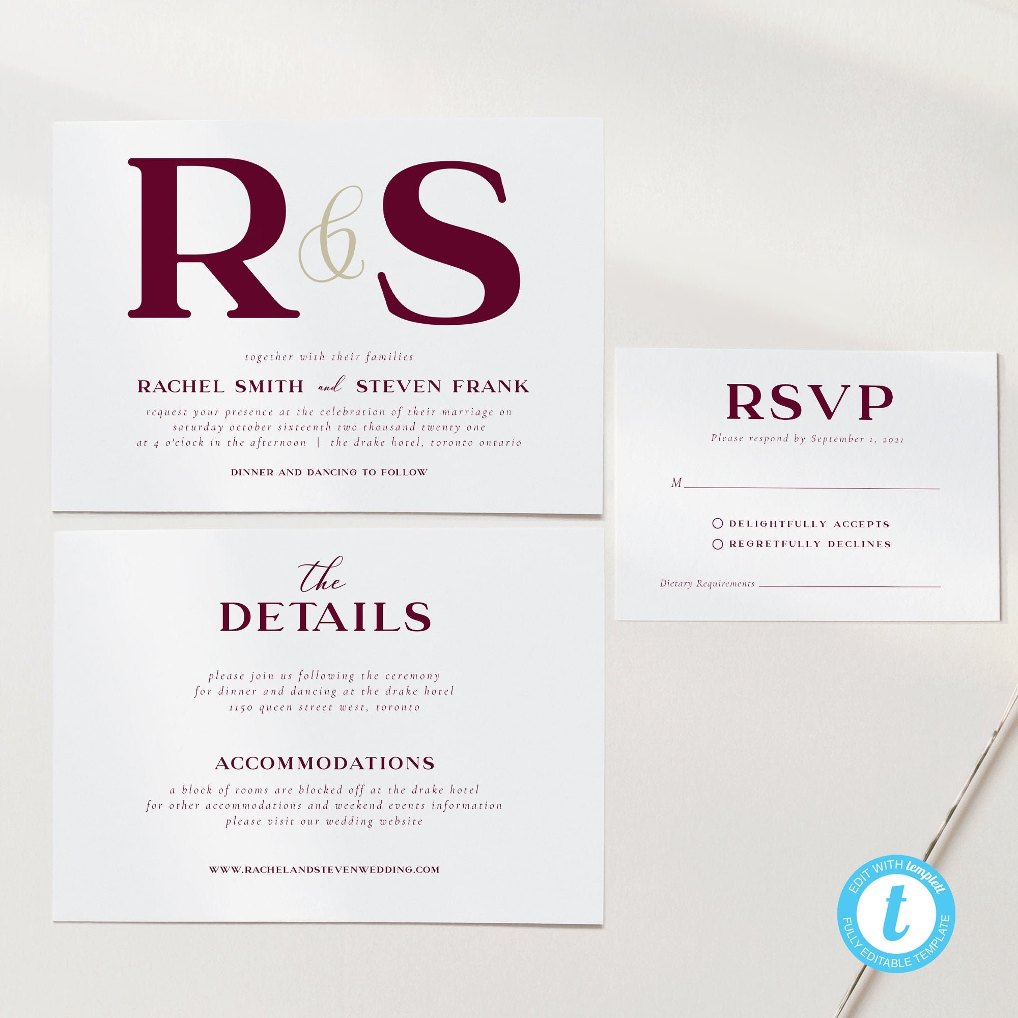 Wedding Invitation RSVP Details Card Bundle Fully Editable Etsy