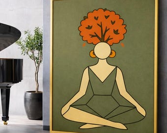 Yoga Wall Art Print, Wellness Minimalist Artwork, Spa & Sauna Decor, Calm Modern Digital Download