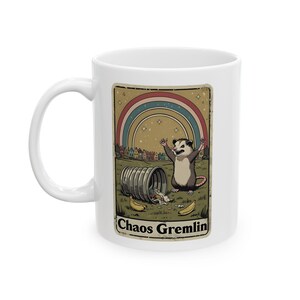 Chaos Gremlin Tarot Kartentasse, Opossum Tasse, Vintage Tarot Design, Opossum Liebhaber Geschenk, Kaffeetasse, einzigartiges Geschenk