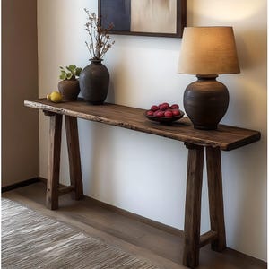 Wabi-sabi Solid Wood Console Table – Rustic Entryway Table, Minimalist Long Wooden Storage Table, Handmade Vintage Furniture