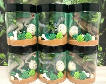 Dinosaur Sensory Play Dough Jar | Jurassic Party Favors | Kids Busy Bag Activity