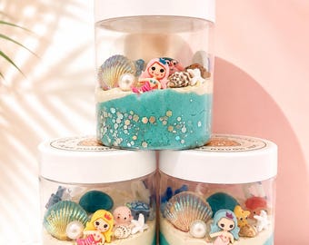 Frascos de plastilina con temática de sirenas / Recuerdos de cumpleaños con temática marina / Regalos para fiestas infantiles con temática oceánica