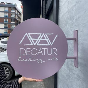 Round Blade Sign, Custom Double-Sided Metal Business Sign, UV Printed sign, Hanging Storefront Sign, Outdoor Signage, Business Logo Sign