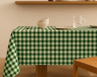 Gingham Check Tablecloth – Rustic Farmhouse Dining Decor, Cotton Checkered Table Cover