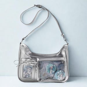 Ita Bag Kawaii Harajuku Y2K – Transparente Display-Umhängetasche, koreanische Retro-PU-Crossbody, Kawaii-Girl-Pin-Tasche mit Einsatz