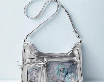 Ita Bag Kawaii Harajuku Y2K – Transparent Display Shoulder Bag, Korean Retro PU Crossbody, Kawaii Girl Pin Bag with Insert