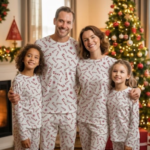 White Candy Cane Family Pajamas, Family Christmas Pajamas, Christmas Family Matching Pijama, Christmas Loungewear, Pajama For Kids