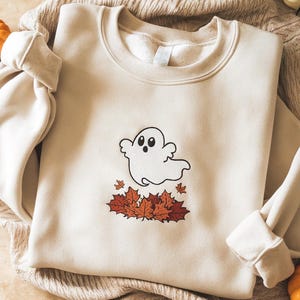 Embroidered Fall Ghost Sweatshirt, Autumn Cozy Season Sweatshirt, Pumpkin, Embroidered Mushroom Sweater, Halloween Sweatshirt, Fall Apparel