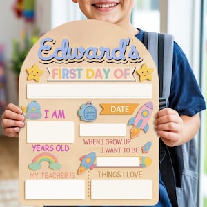 Personalized First Day School Sign, Back to School Sign, Kindergarten 1st Day of School Sign Reusable, Custom First Day School Sign