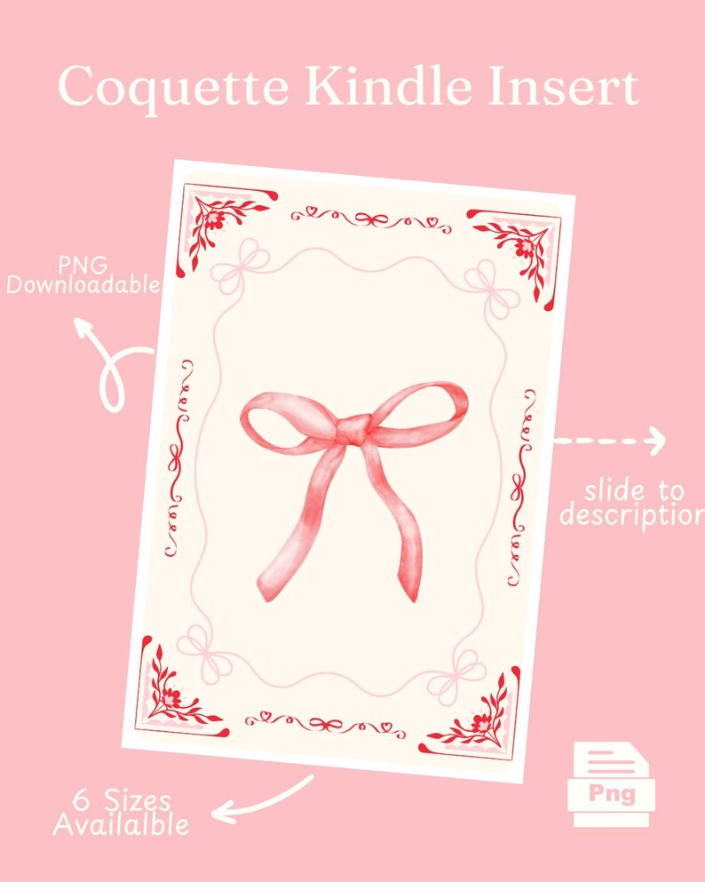 Coquette Kindle Insert Printable Pink Bows Girly E-reader Digital ...