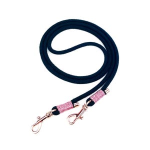 Chaîne de téléphone portable noir-rose brillant avec mousqueton et embouts en or rose pour femme | réglable, téléphone suspendu