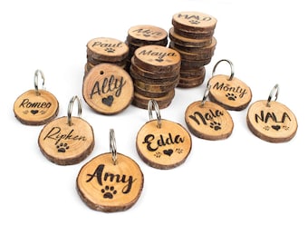 Rosewood dog tag with engraving | Personalized with name, phone number | 30 mm natural DogTag | Name pendant | Noiseless, quiet