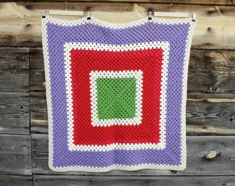 Vintage Crocheted Small Accent Throw - One Big Granny Square