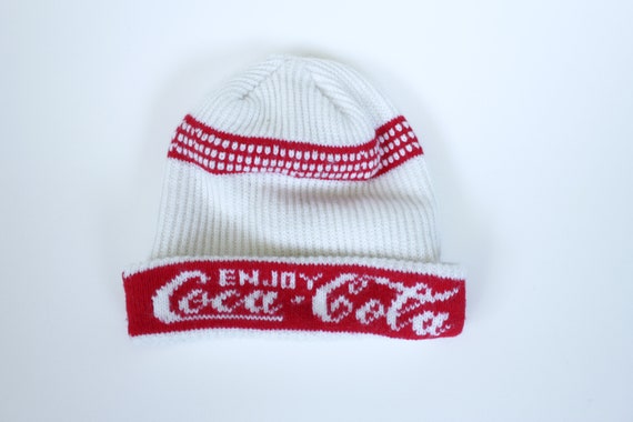 Vintage 70s Enjoy Coca-Cola Beanie - Off White & … - image 3