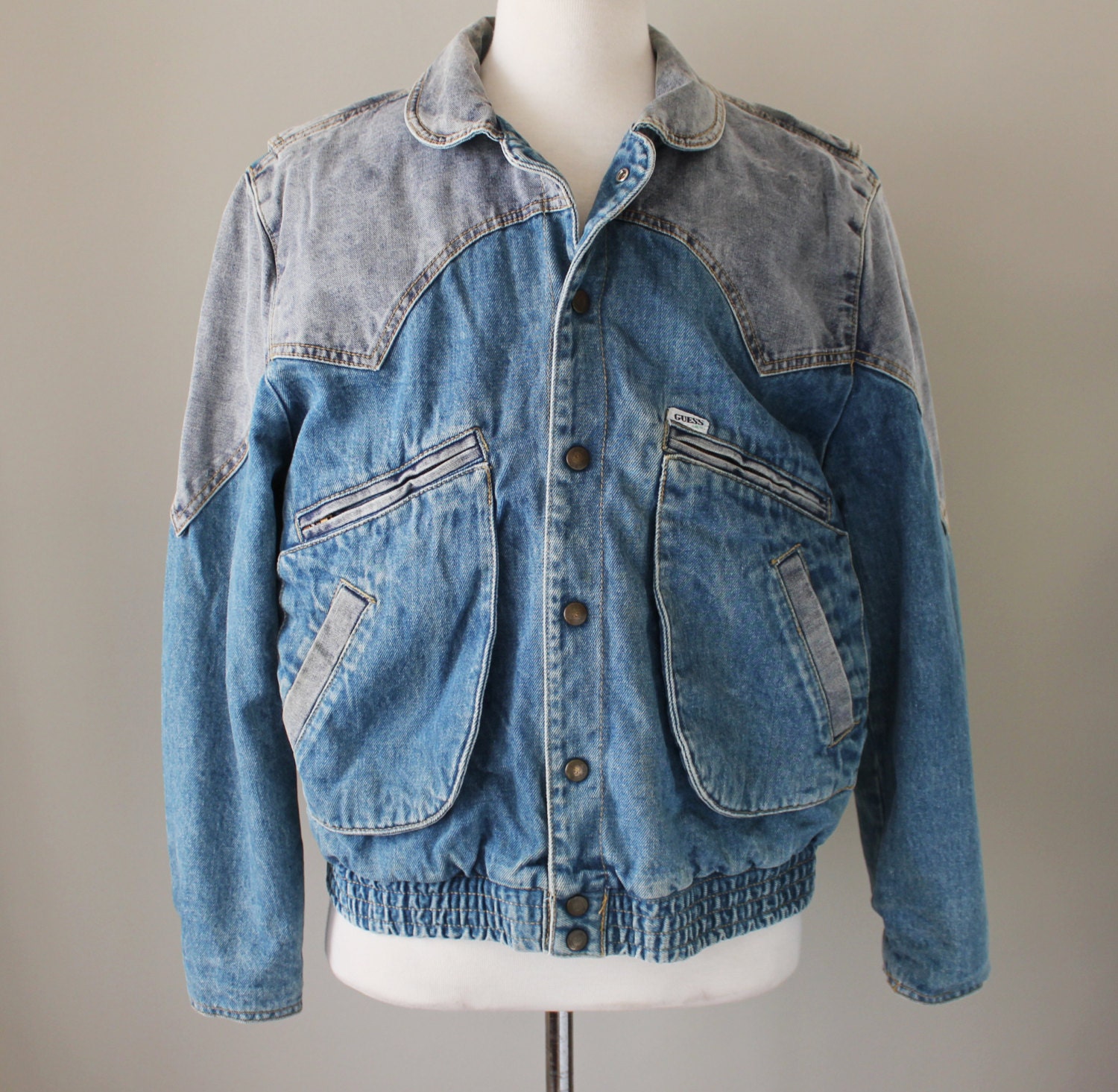 80s vintage Guess denim bomber jacket twotone new wave Etsy