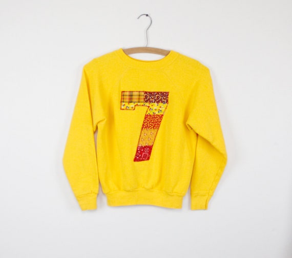 Vintage 80's sweatshirt, golden yellow, Handmade … - image 2