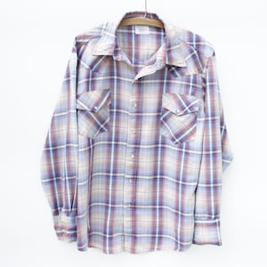Vintage 70&#39;s JCPenney Big Mac Western Snap Button Shirt - Plaid - Blue Red Beige White