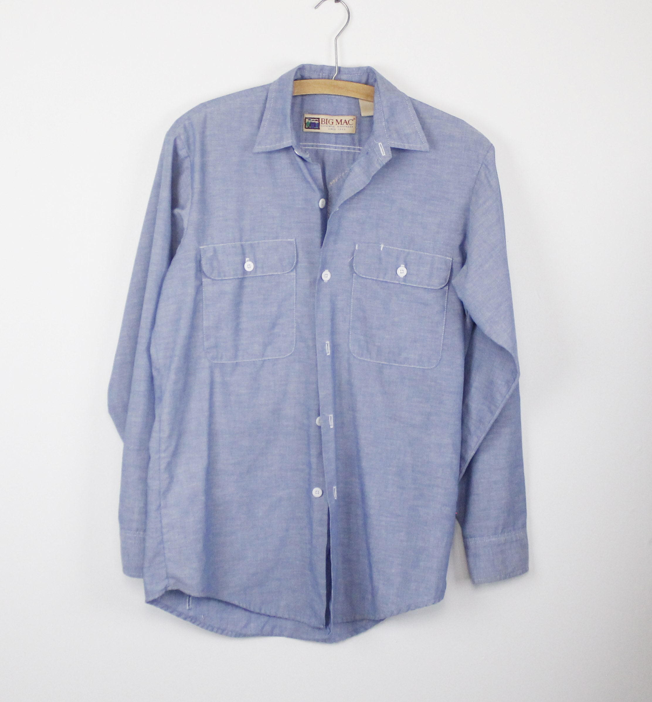 Vintage 70's Big Mac Work Shirt, Light Denim Color Blue, Handmade