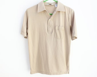 Vintage 70's Tan Polo / Collared T-shirt - Soft & Thin, Lightweight - Arrow Brand