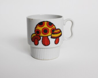 60s / 70s Vintage Tea Cup - Coffee Mug- Made in  JAPAN - Psychedelic Mushroom Decoration