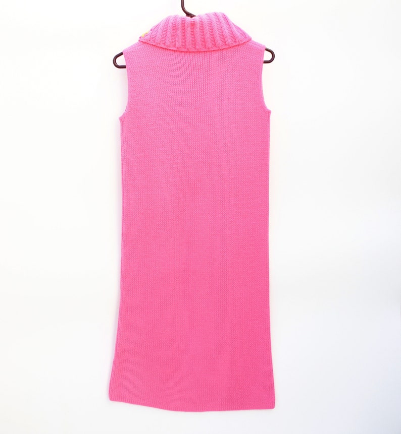 Vintage 60's Acrylic Pullover Sleeveless Sweater Dress Pink Oversized Cowl Collar Small image 3