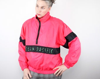 Vintage 90's Super Bright Neon Pink Ocean Pacific Windbreaker - Medium