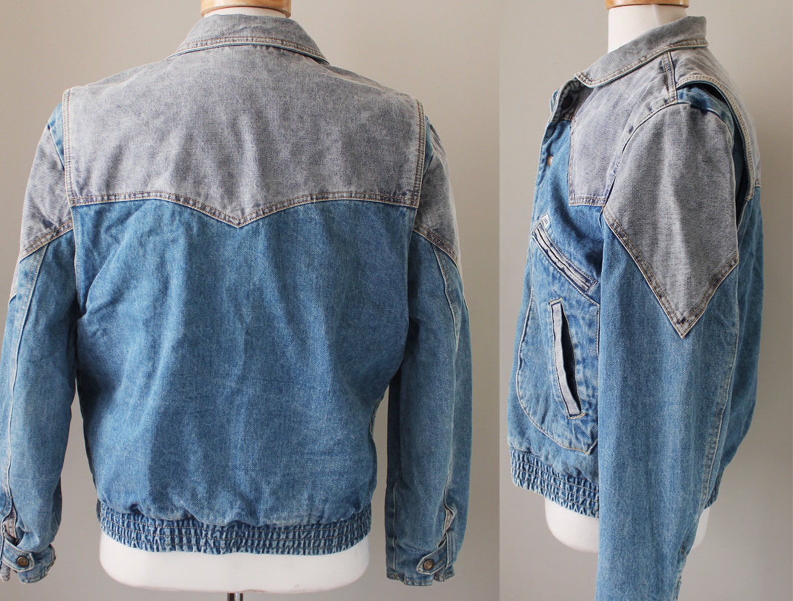 80s vintage Guess denim bomber jacket twotone new wave Etsy