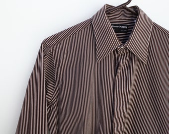 Vintage 70's / 80's Pierre Cardin Dress Shirt - Cotton - Brown with White Pinstripes