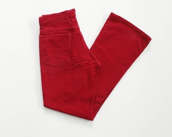 Vintage 70's Farah Brand Flare Leg Corduroy Pants - Primary Red - Super Bright, Like New - 28" waist