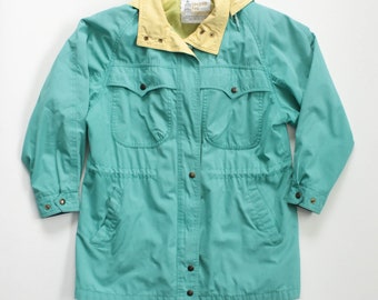 Vintage 80's / 90's London Fog Lightweight Jacket - Drawstring Waist - Removeable Hood - S/M - Turquoise / Teal