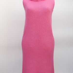 Vintage 60's Acrylic Pullover Sleeveless Sweater Dress Pink Oversized Cowl Collar Small image 4
