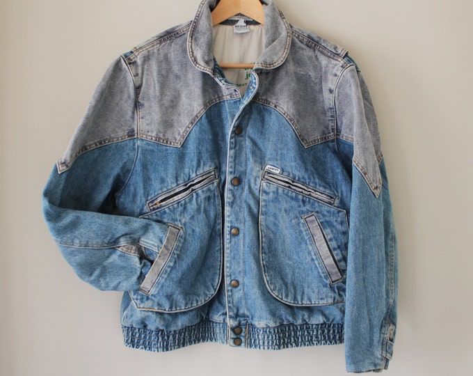 80s Vintage Guess Denim Bomber Jacket Two-tone New Wave - Etsy