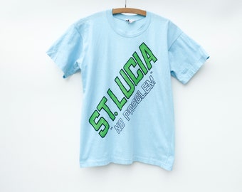 Vintage 70s St. Lucia Tourist T-shirt - NO PROBLEM - light turquoise