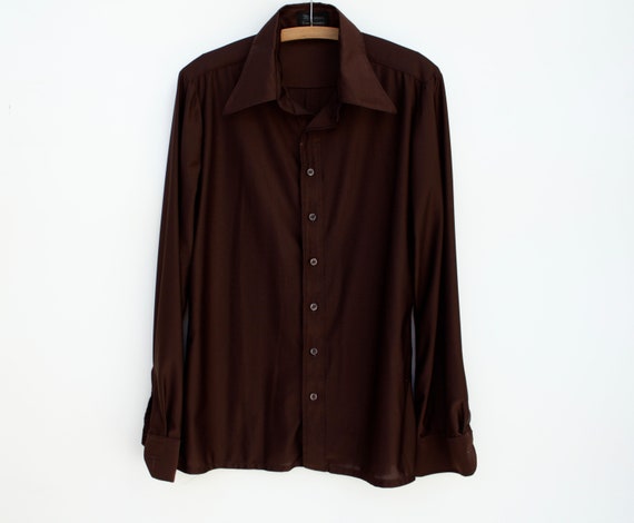 Vintage 70s Long Sleeved Nylon Button Down Shirt … - image 4
