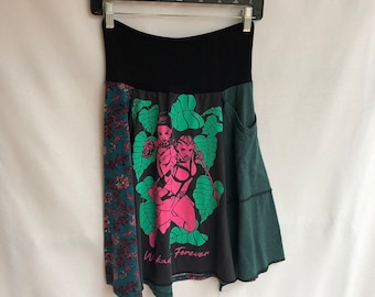 Recycled tee shirt skirt  small with rayon yoga style waistband