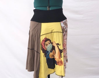 Recycled tee shirt skirt  plus size with yoga pant style waistband