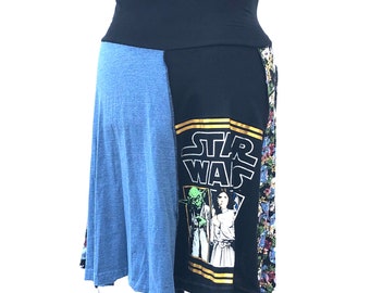 Recycled tee shirt skirt  with yoga pant style waistband size large