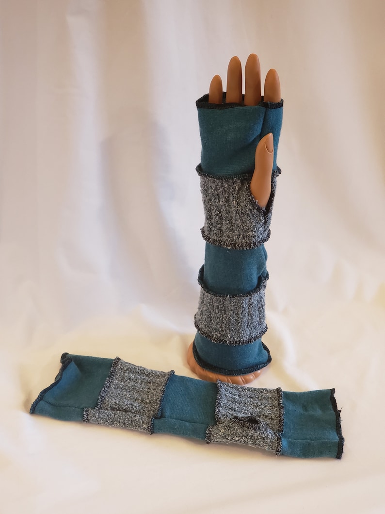 Fingerless Gloves Upcycled Arm Warmers image 5