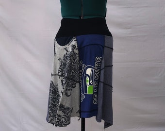 Recycled tee shirt skirt  plus size with yoga pant style waistband