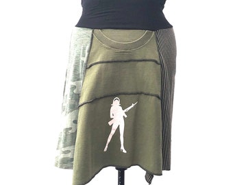 Recycled tee shirt skirt  plus size with yoga pant style waistband