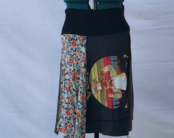 Recycled tee shirt skirt  plus size with yoga pant style waistband