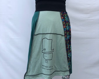 Recycled tee shirt skirt  small with rayon yoga style waistband