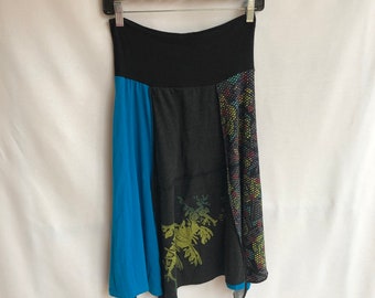 Recycled tee shirt skirt  small with rayon yoga style waistband