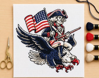 Padrão de Ponto Cruz da Bandeira Americana com a Águia Patriota | Gráfico do 250º Aniversário dos EUA | Dia Patriótico de 4 de Julho | 250 Anos da Independência dos Estados Unidos